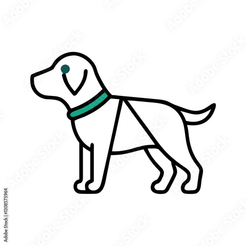 Minimalist illustration of a standing dog, guide dog, service dog