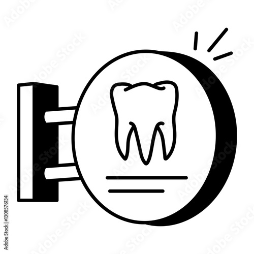 A tooth is made on dentist board, doodle style icon 
