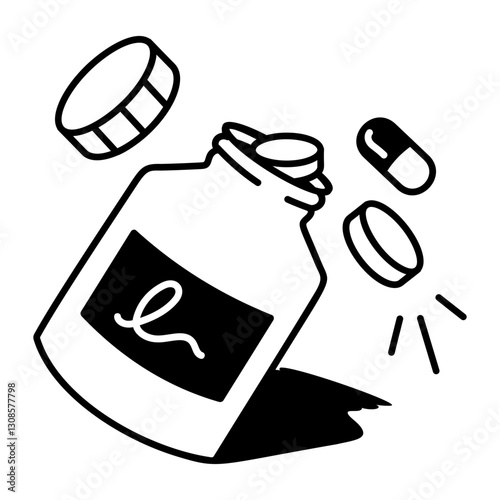 Pills bottle icon in hand drawn style 
