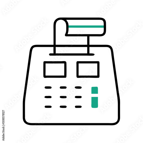 Cash register icon illustration in minimal style, fiscal register
