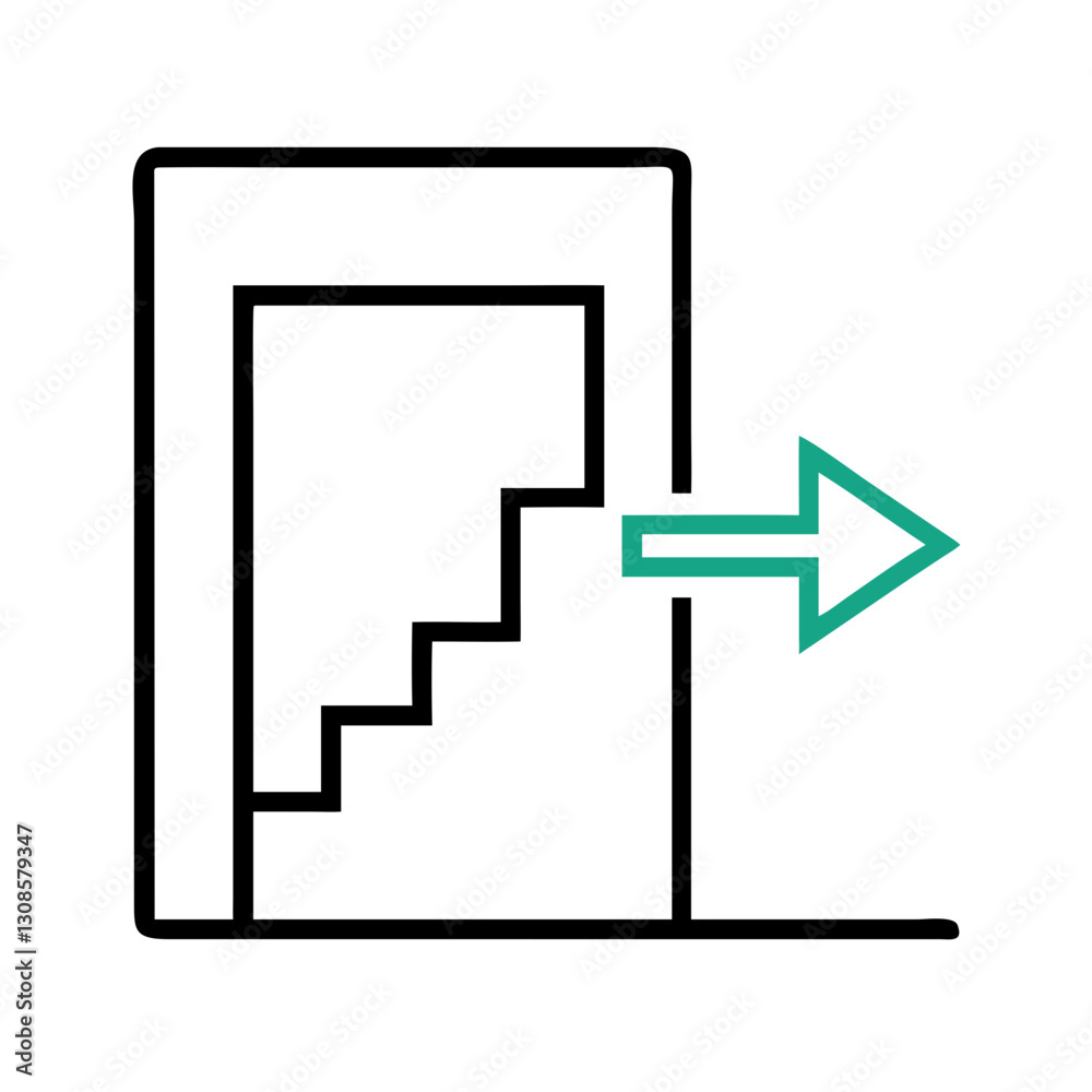Stylized door with arrow indicating exit Stylized door with arrow indicating exit