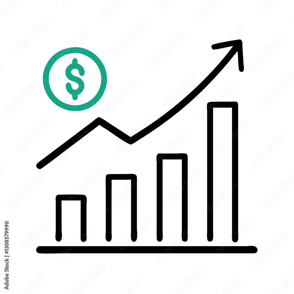 Growth chart with upward trend and dollar symbol Growth chart with upward trend and dollar symbol