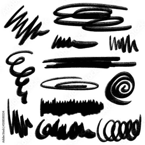 Doodle brush stroke paint grunge hand drawn template watercolor collection line art abstract school paint music