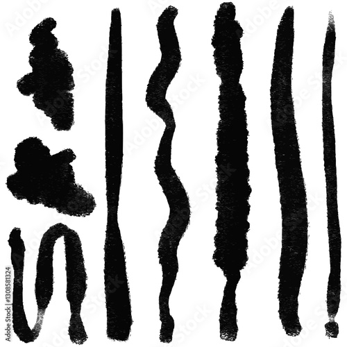 Doodle brush stroke paint grunge hand drawn template watercolor collection line art abstract school paint music