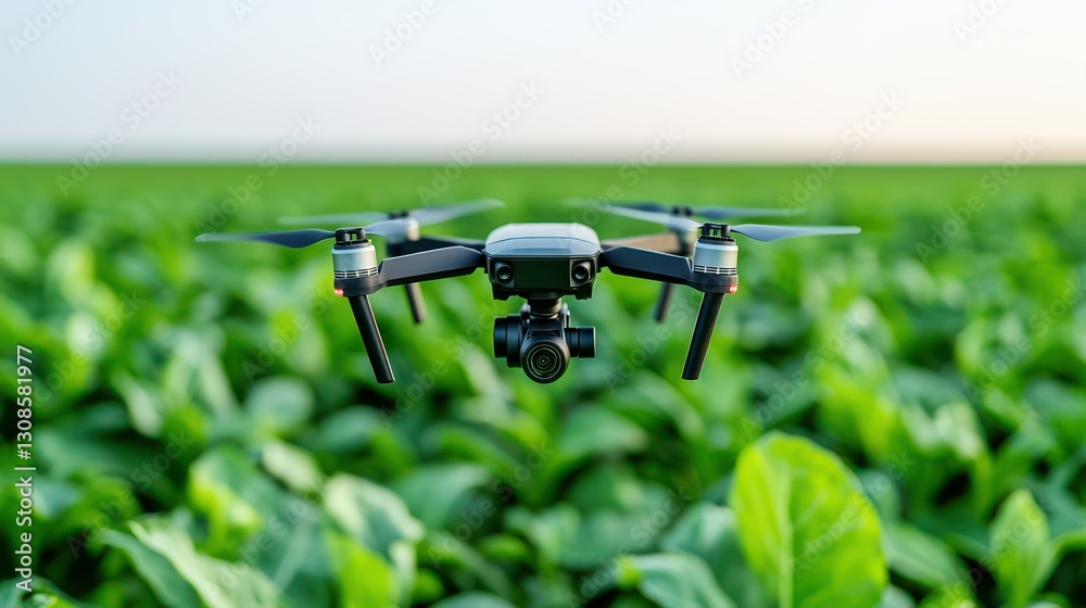 Agricultural Drone: A high-tech drone hovers above a vast field of vibrant crops, its camera capturing data for efficient farming, precision agriculture and environmental monitoring. Agricultural Drone: A high-tech drone hovers above a vast field of vibrant crops, its camera capturing data for efficient farming, precision agriculture and environmental monitoring.