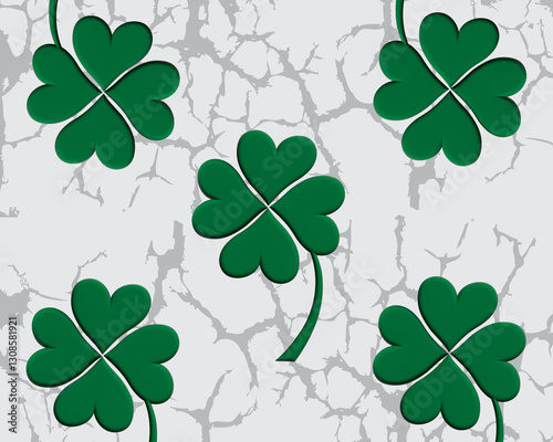 Four-leaf seamless clover shamrock green plant 3D image design background template