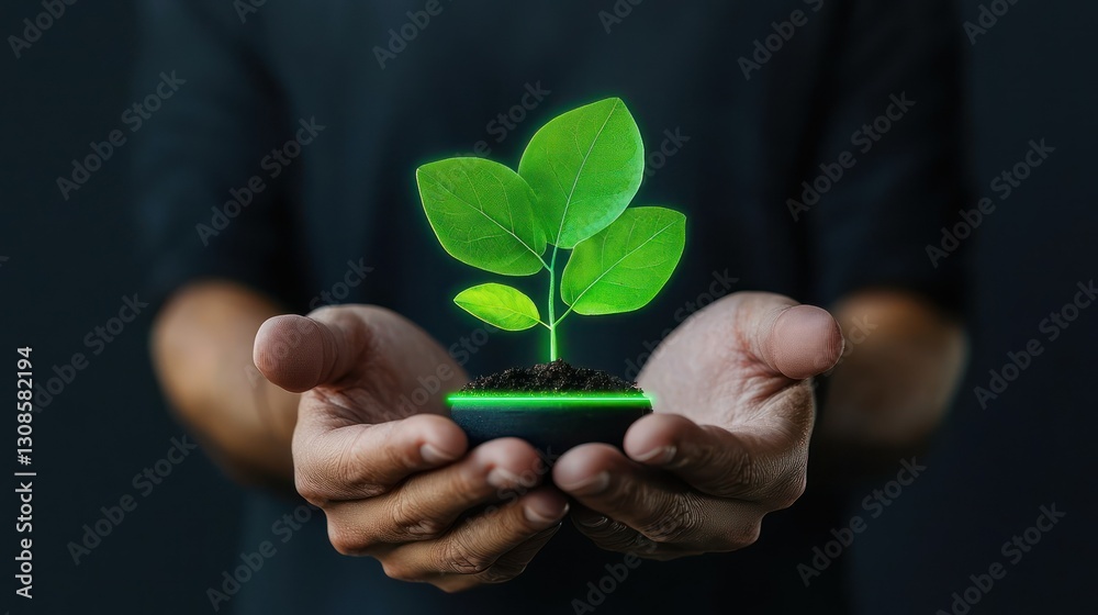 Nurturing Growth: A person's hands tenderly cradle a vibrant young plant, symbolizing care, development, and environmental consciousness. Nurturing Growth: A person's hands tenderly cradle a vibrant young plant, symbolizing care, development, and environmental consciousness.