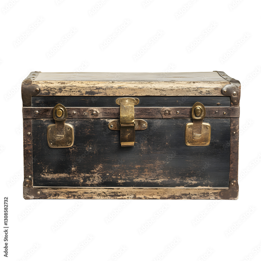 Antique Wooden Trunk with Distressed Metal Hardware Antique Wooden Trunk with Distressed Metal Hardware