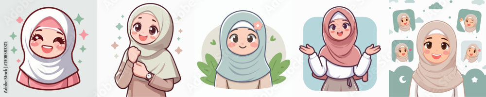 Fototapeta premium Image of a cheerful Muslim girl vector character
