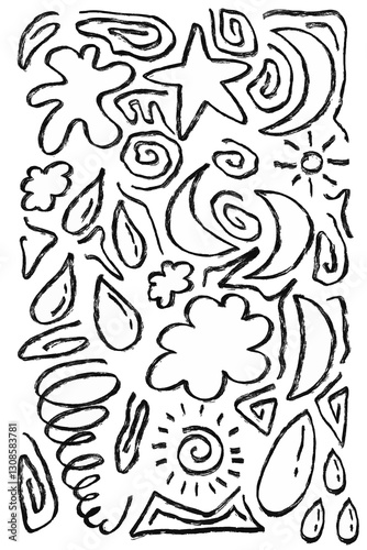 Doodle brush stroke paint grunge hand drawn template watercolor collection line art abstract school paint music
