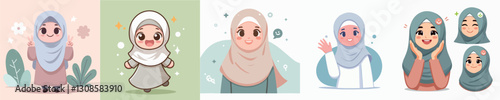 Image of a cheerful Muslim girl vector character