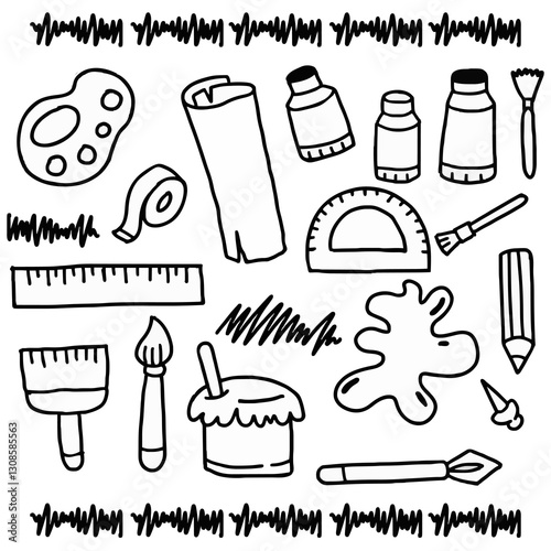 Doodle brush stroke paint grunge hand drawn template watercolor collection line art abstract school paint music
