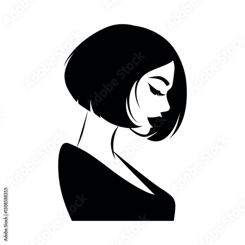 Graceful woman silhouette with short bob haircut vector illustration.