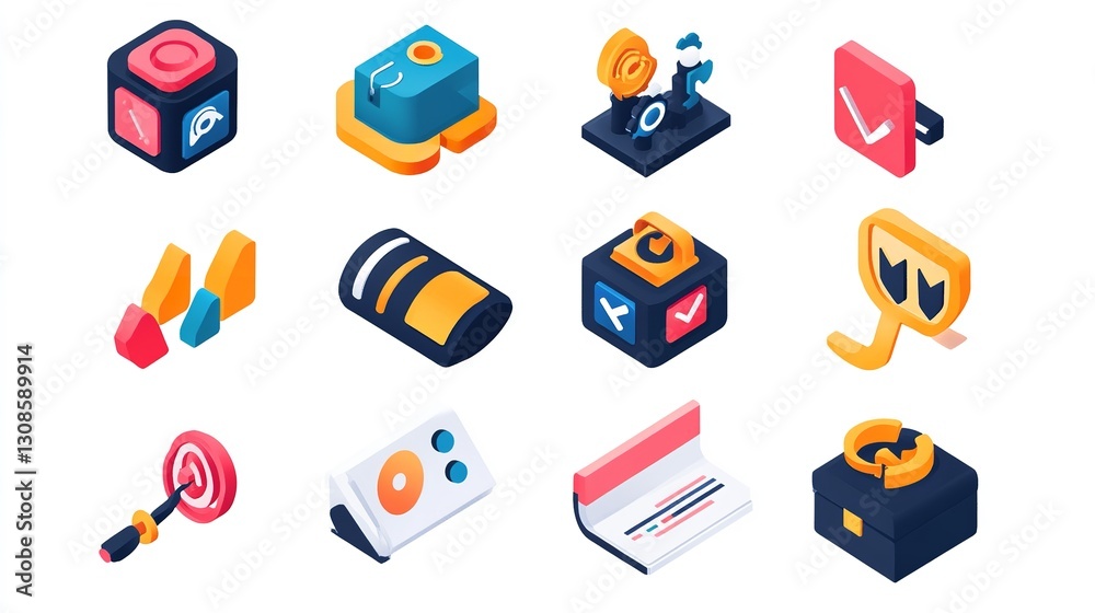 Isometric Colorful Business Icons Set Modern Design Digital Marketing Technology App Interface Isometric Colorful Business Icons Set Modern Design Digital Marketing Technology App Interface