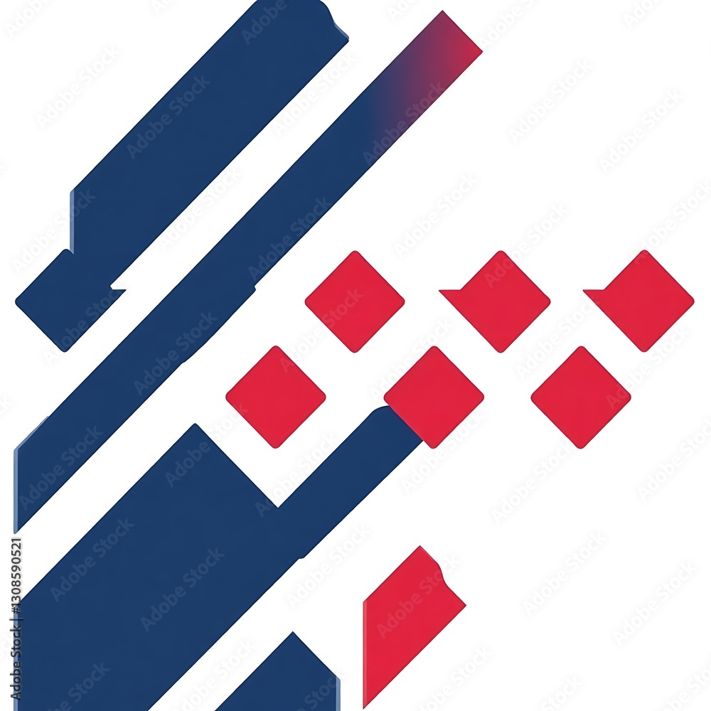 Obraz premium Minimalist Geometric T-Shirt Design in Navy Blue and Crimson on White Background