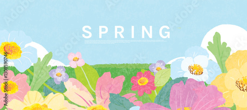 Spring season botanical art background vector. Natural hand drawn pattern design with cute flowers, leaves, branches. Illustrated design for fabric, print, cover, banner, wallpaper. 