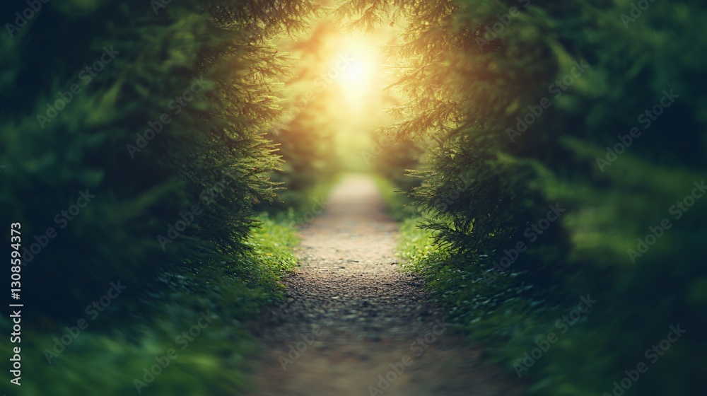 Obraz premium Sunlit Path Through Lush Green Forest