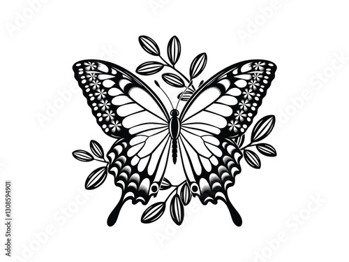 Easter Basket with Butterflies – Line Art Spring Illustration