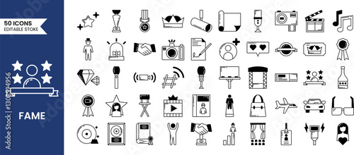 Fame icon set in duotone style. Popular, famous, star, singer, actor, actress and more. Vector illustration