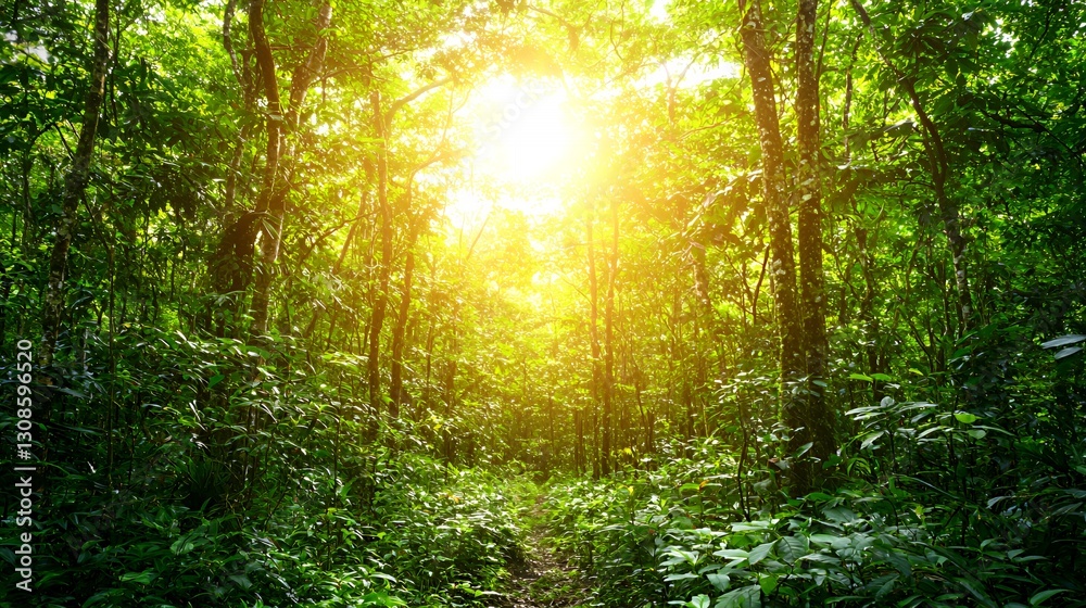 Obraz premium Sunlit Path Through Lush Green Forest