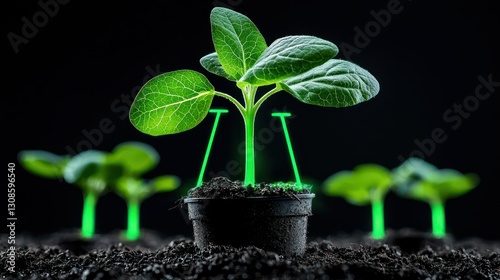 Growth and Support: A captivating image of a young plant, its vibrant green leaves standing out against a dark backdrop, showcases the theme of growth and support.