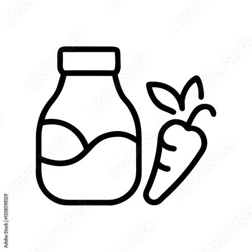 Carrot juice bottle and fresh carrot line icon