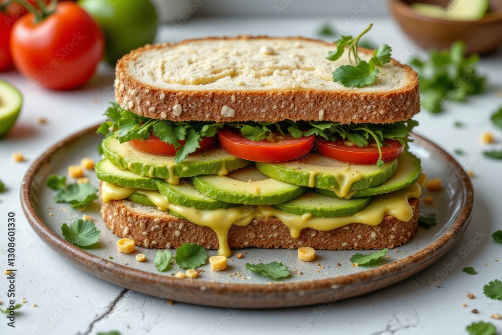 A Delicious Sandwich is Composed of Vegetables and Bread A Delicious Sandwich is Composed of Vegetables and Bread