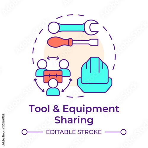Tool and equipment sharing multi color concept icon. Borrow and rent items. Collaborative economy model. Round shape line illustration. Abstract idea. Graphic design. Easy to use in presentation