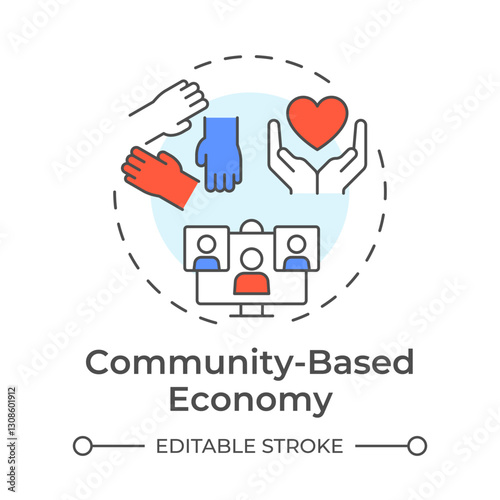 Community based economy multi color concept icon. Local collaboration. Core element of sharing system. Round shape line illustration. Abstract idea. Graphic design. Easy to use in infographic