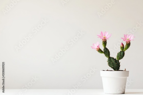 Wallpaper Mural A delicate Easter cactus with pink flowers displayed in a small pot, against a minimalist white background for a clean, fresh aesthetic. Torontodigital.ca