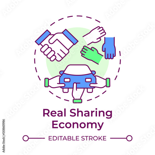 Real sharing economy multi color concept icon. Non profit resources spreading. Collaborative system type. Round shape line illustration. Abstract idea. Graphic design. Easy to use in presentation