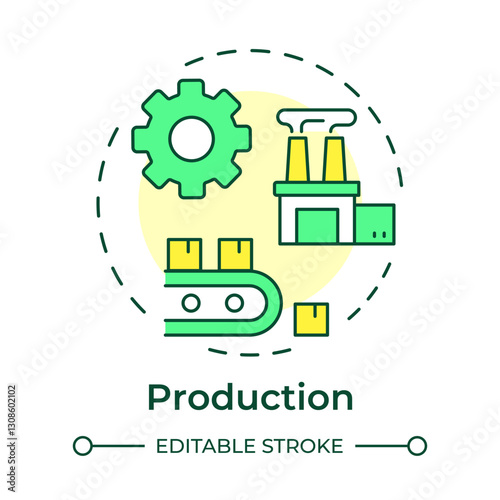 Production multi color concept icon. Transforming raw materials into finished goods. Circular economy. Round shape line illustration. Abstract idea. Graphic design. Easy to use in presentation