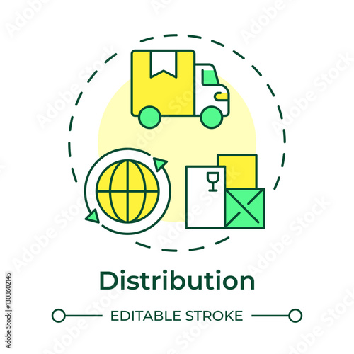 Distribution multi color concept icon. Products reaching destinations efficiently. Circular economy. Round shape line illustration. Abstract idea. Graphic design. Easy to use in infographic