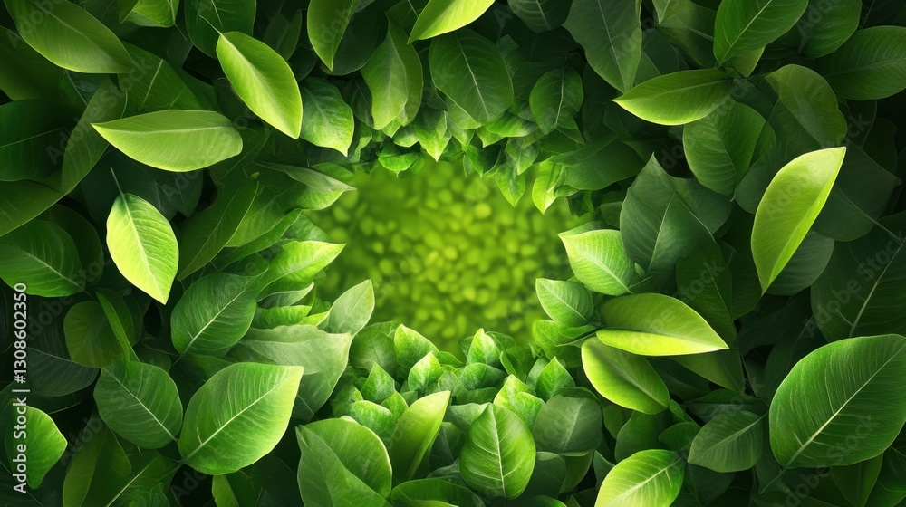 Fototapeta premium Vibrant green foliage arranged in a radial design, symbolizing environmental balance and growth.