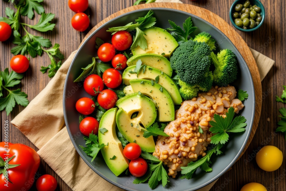 A Delicious Healthy Meal Presented Beautifully On A Wooden Surface A Delicious Healthy Meal Presented Beautifully On A Wooden Surface