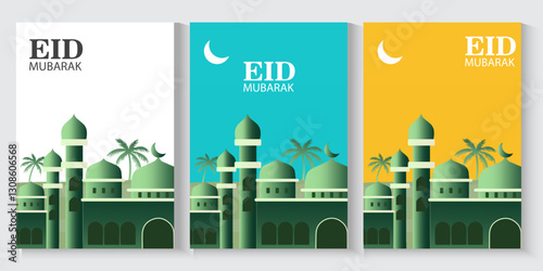 greeting cards banner Ramadan and Eid background with copy space,Eid Al-Fitr Mubarak, Ramadan Kareem slamic Style night Background Collection Set with green,blue,purple,yellow color Arabic Ornaments