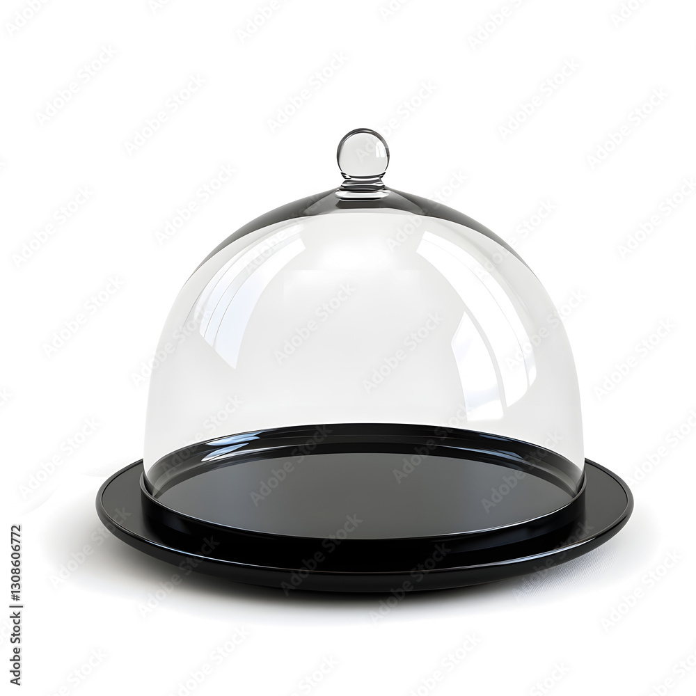Sleek, dark glass cloche on a circular base. Mysterious and elegant. Sleek, dark glass cloche on a circular base. Mysterious and elegant.