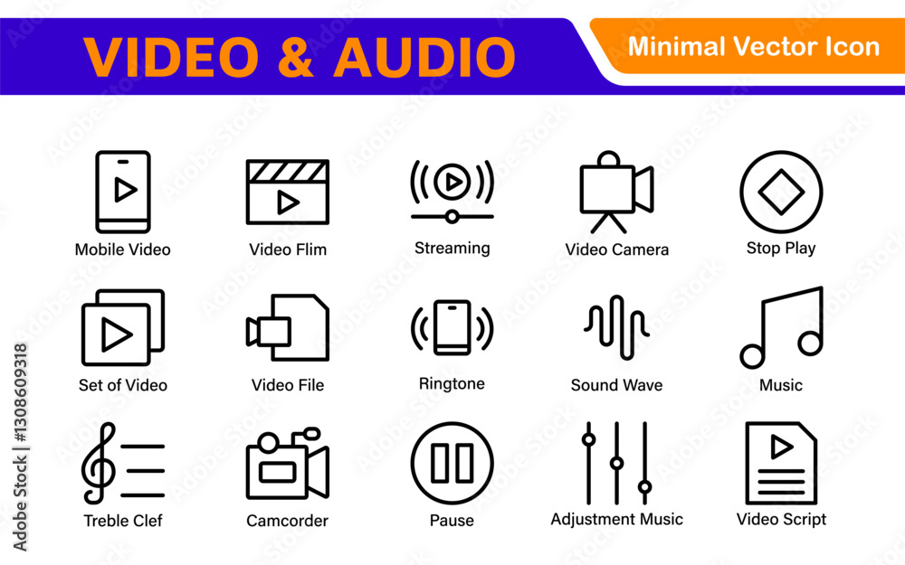 Audio Video Icons Pack. Thin line icons set. Flat icon collection set. Simple outline icons. Audio Video Icons Pack. Thin line icons set. Flat icon collection set. Simple outline icons.