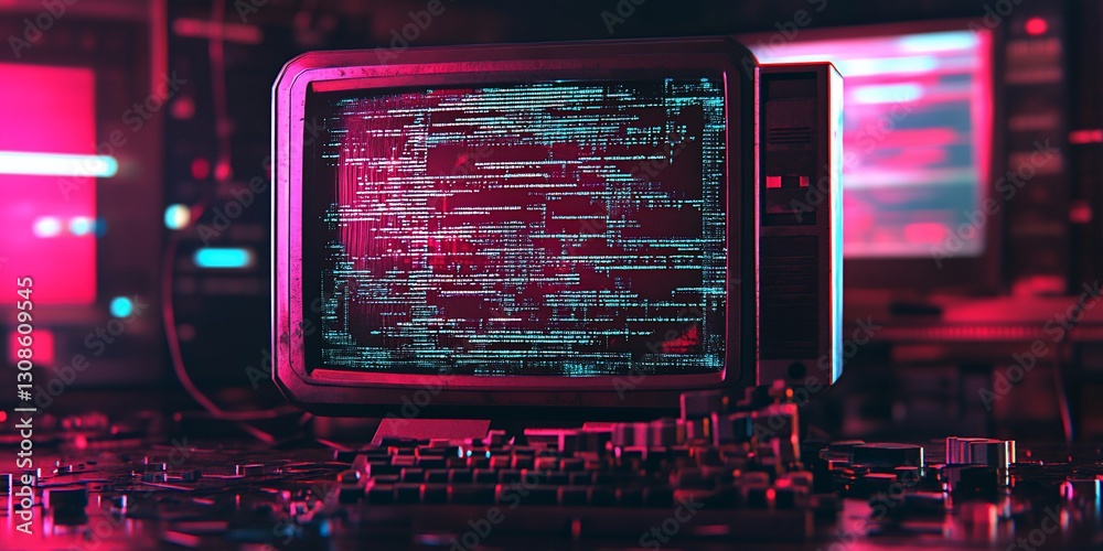 Retro Computer Screen Coding in Dark Room Retro Computer Screen Coding in Dark Room