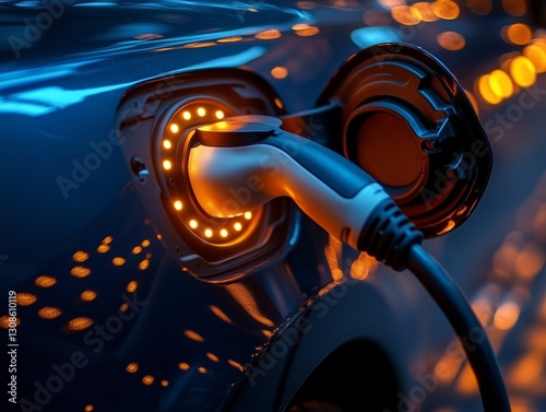 Nahaufnahme eines Elektroauto-Ladeanschlusses mit LED-Beleuchtung