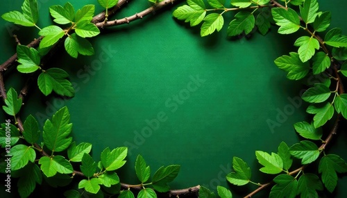 Forest branches with ferns isolated on green fabric, fabric, branchy
