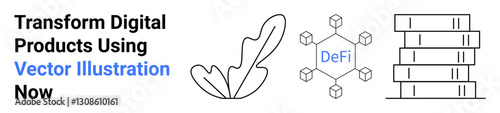 Leaf shape, decentralized finance network structure, and stacked blocks. Ideal for blockchain, digital transformation, innovation, creative design, financial technology, product development flat