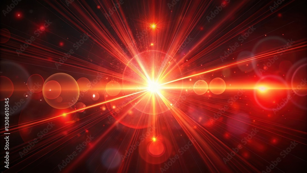 Red lens flare with vibrant abstract patterns over a dark background, glowing dot Red lens flare with vibrant abstract patterns over a dark background, glowing dot