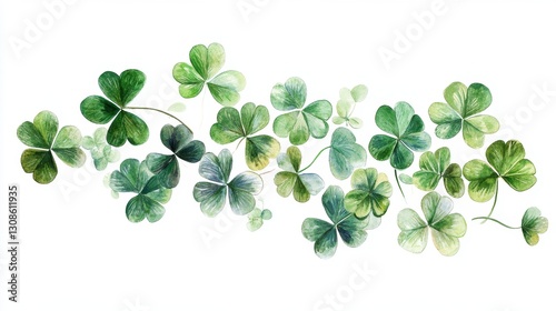 Watercolor clover isolated on white background, Lucky clover leaves with four leaf,Clover flowers background,Patricks day watercolor clipart,Spring flower pattern,St. Patrick s day seamless pattern.