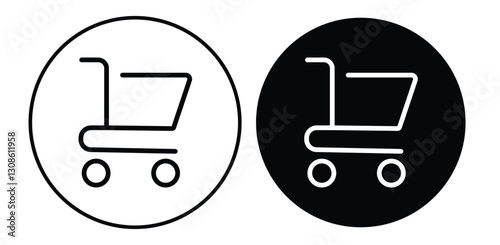 Shopping cart icon. Shopping trolley in outline. shopping carts, symbolizing retail, purchasing, and consumer goods in commerce. Editable stroke.
