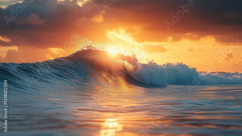 Majestic sunset over ocean waves, capturing vibrant colors and serene atmosphere (17) photo