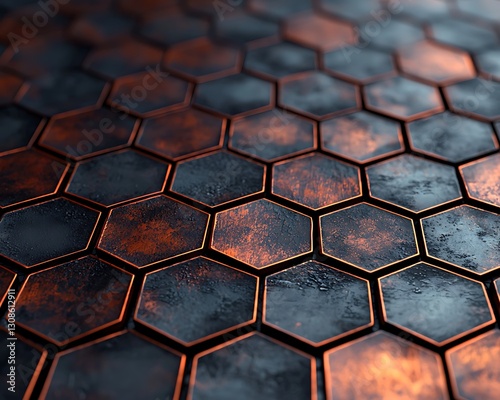Rusty Metallic Hexagons Covering Surface