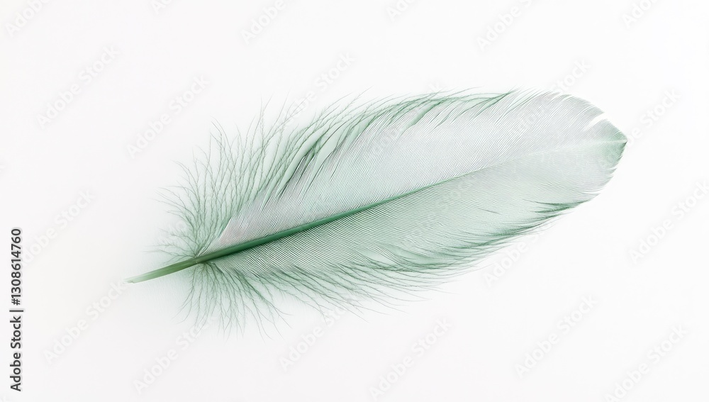 Single feather, light green, white background Single feather, light green, white background