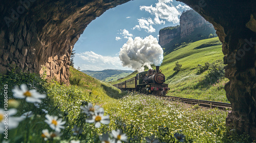 Nostalgic Scene of a Vintage Steam Locomotive in Motion (Version 14)