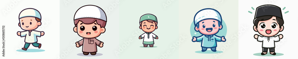 Set of Cheerful Muslim Male Vector Character Images Set of Cheerful Muslim Male Vector Character Images